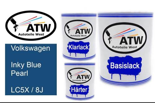 Volkswagen, Inky Blue Pearl, LC5X / 8J: 1L Lackdose + 1L Klarlack + 500ml Härter - Set, von ATW Autoteile West.